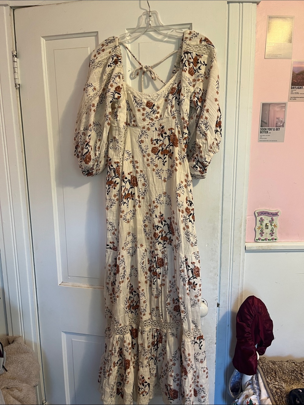 Free People Cream Maxi Dress with Rust Floral Print
